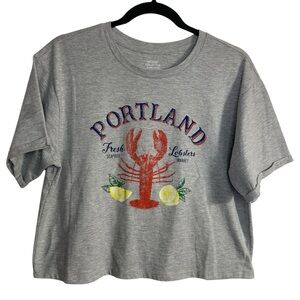 Organic Collective Gray 100% Cotton Short Sleeve Portland Lobster Boxy T Shirt M